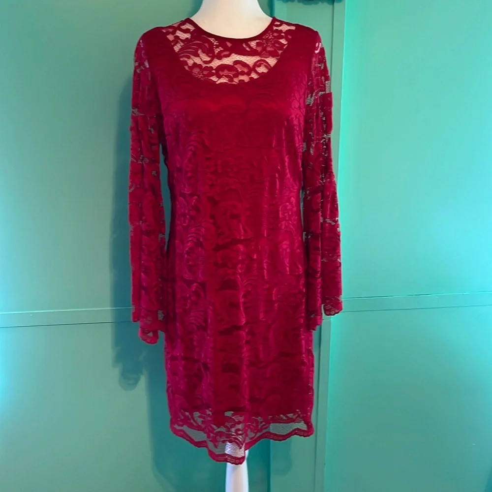 Red lace long sleeve dress new